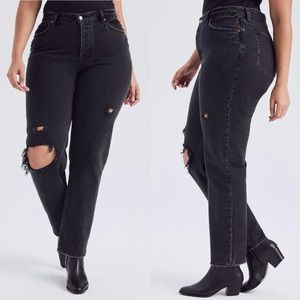 Abercrombie & Fitch Curve Love High Rise Dad JeansBlack Destroy Ripped Size 30 L